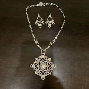 Brighton Silver plated & crystals Filigree Pendant Necklace & Earrings Set